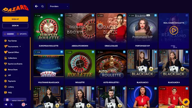 dazard casino live games