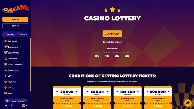 dazard casino lotteries