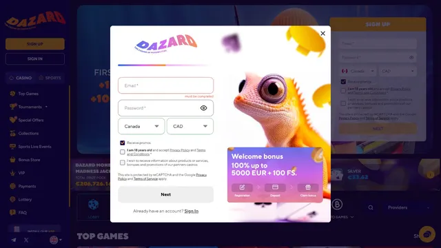 dazard casino registration