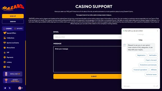 dazard casino support