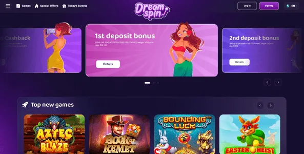 dreamspin casino website screen