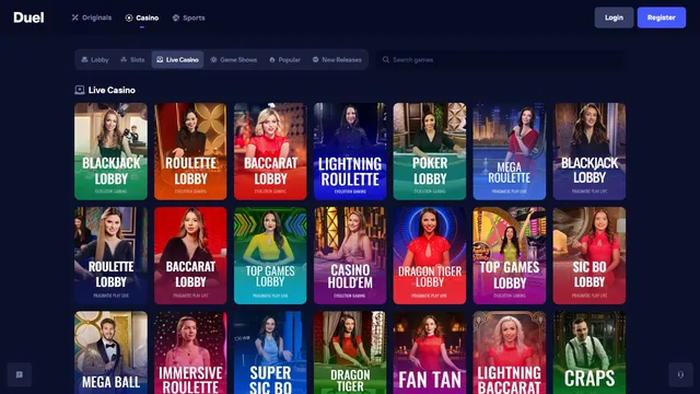 duel casino live games