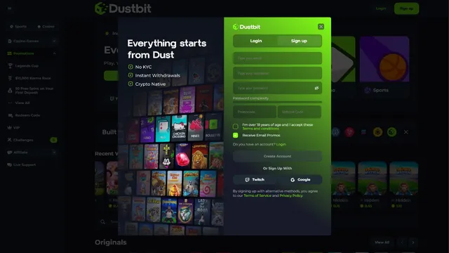 dustbit casino registration