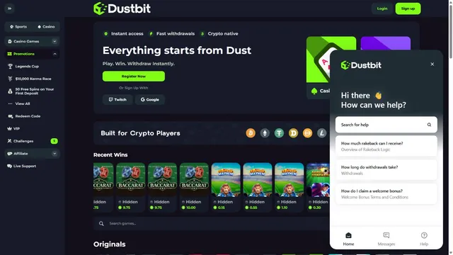 dustbit casino support