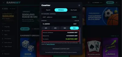 earnbet casino withdrawal 1 icon