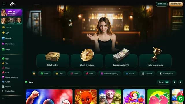 eva casino website screen