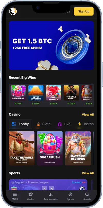 fortunejack casino phone screen main