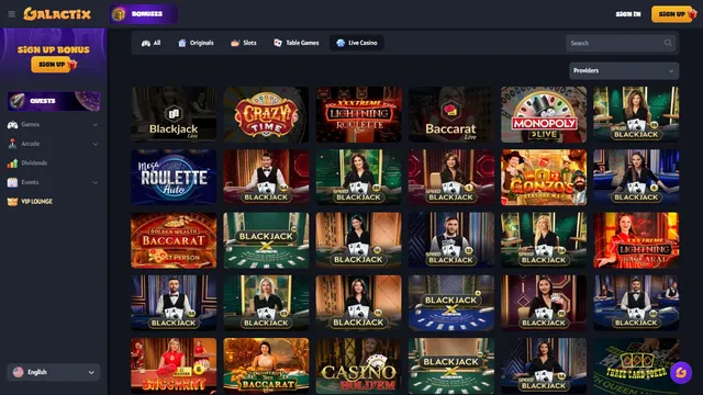 galactix casino live games