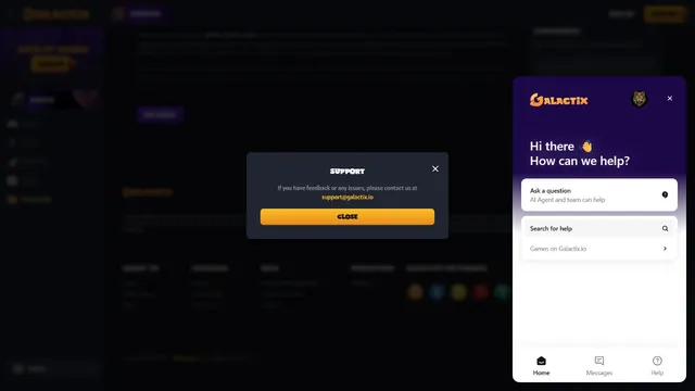 galactix casino support
