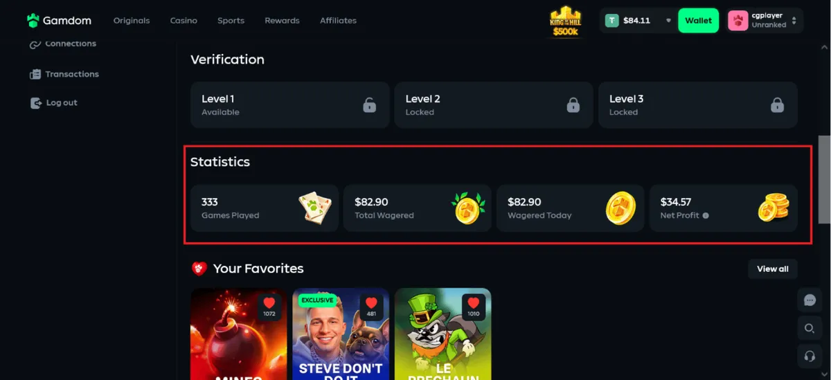 gamdom casino gameplay statistics icon