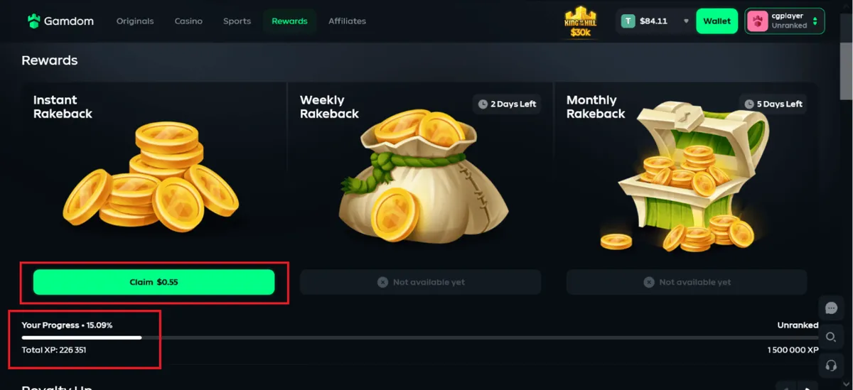 gamdom casino instant rakeback 1 icon