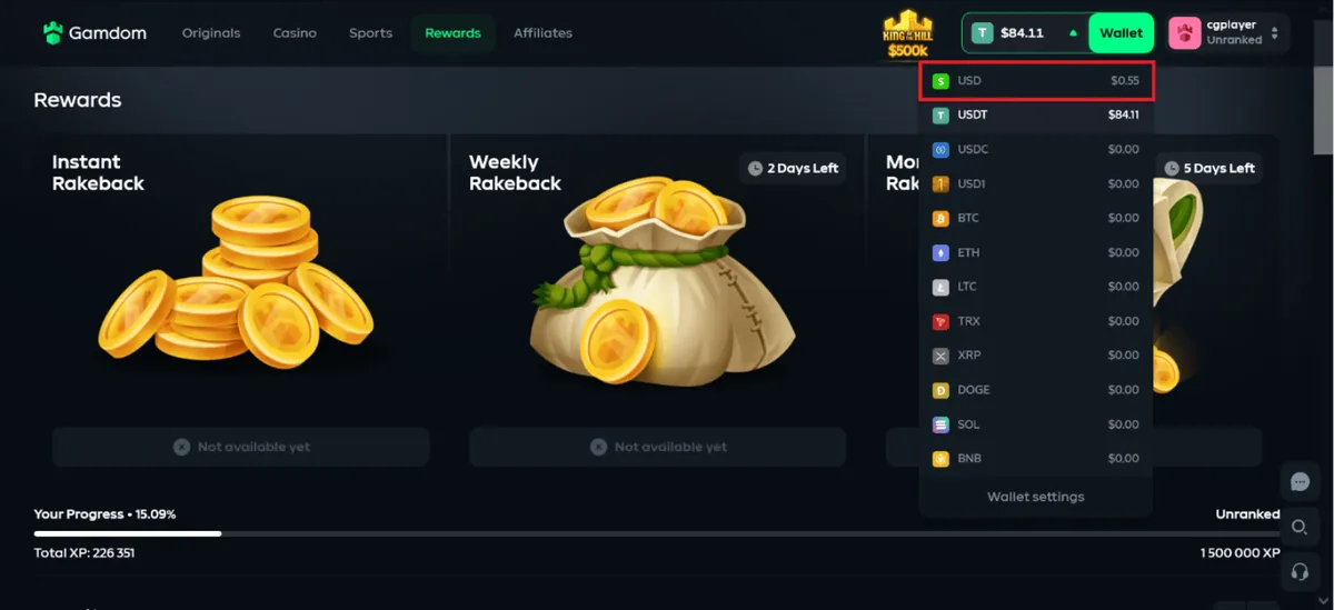 gamdom casino instant rakeback 2 icon