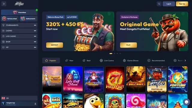 gangsta casino website screen