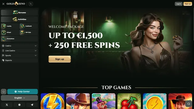 goldzino casino website screen