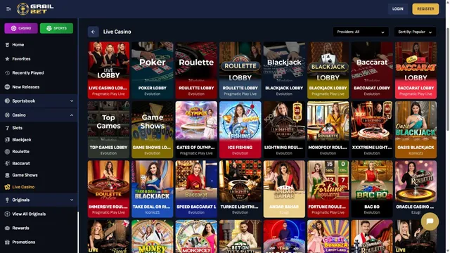 grailbet casino live games