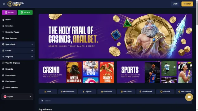 grailbet casino website screen