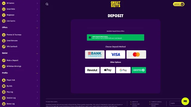 greatslots casino deposit