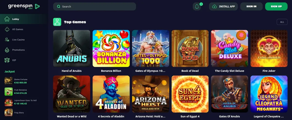 greenspin casino screen