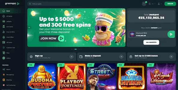 greenspin casino website screen