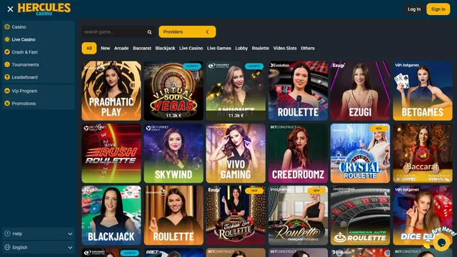 hercules casino live games