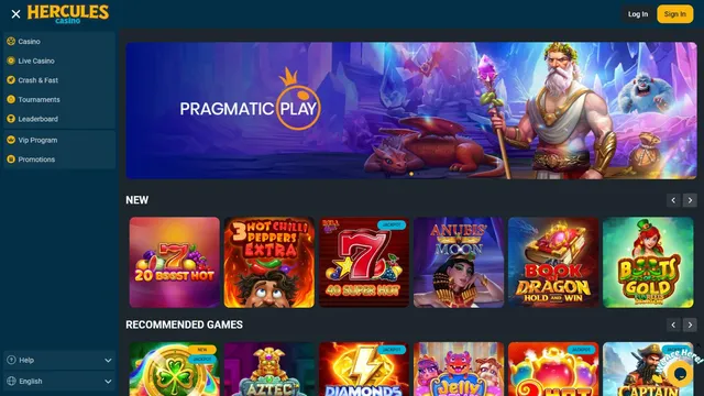 hercules casino website screen