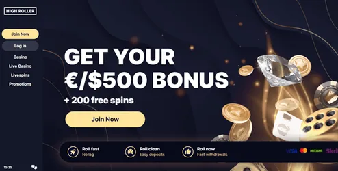 highroller casino website screen