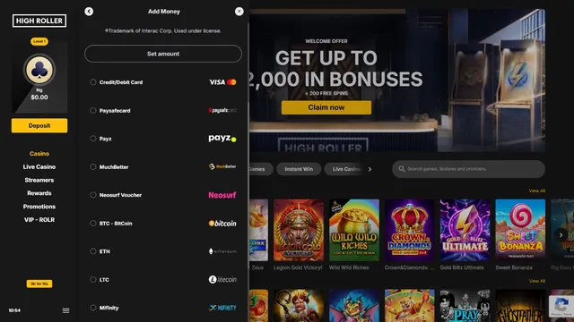 highroller v2 casino deposit