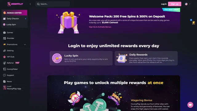hunnyplay casino welcome bonus