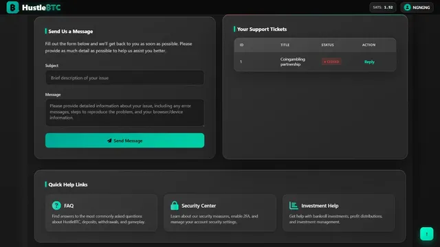 hustlebtc casino support