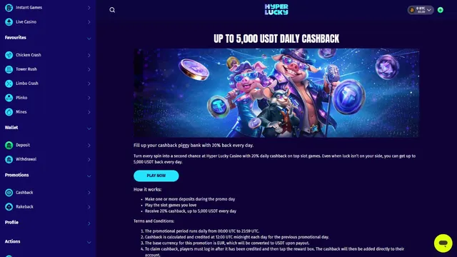 hyperlucky casino cashback