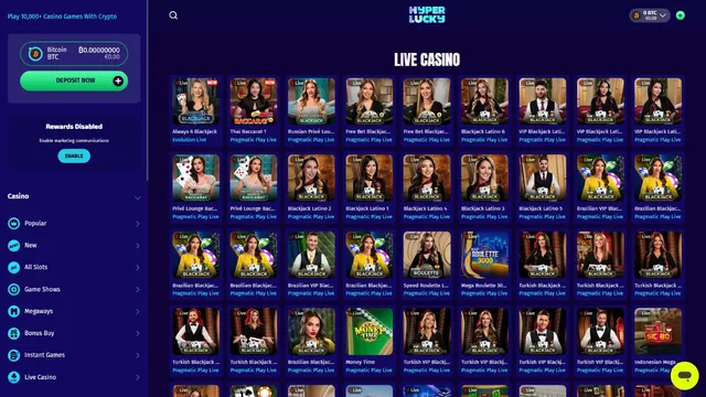 hyperlucky casino live games