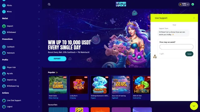 hyperlucky casino support