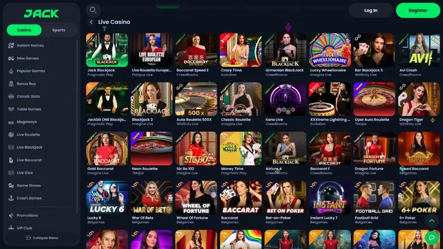 jack casino live games