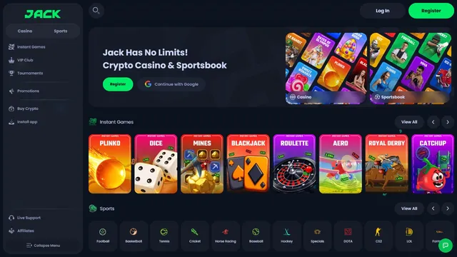 jack casino website screen