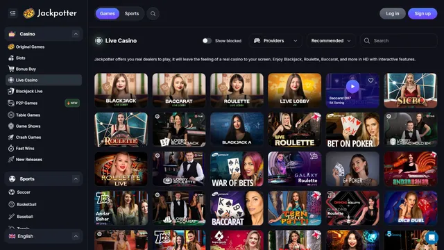 jackpotter casino live games