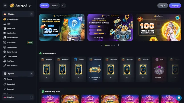 jackpotter casino website screen
