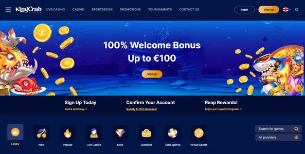 kingcrab casino website screen
