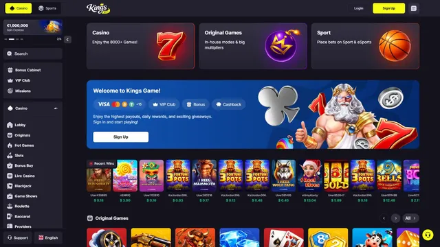 kingsgame casino website screen
