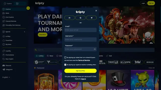 kripty casino registration