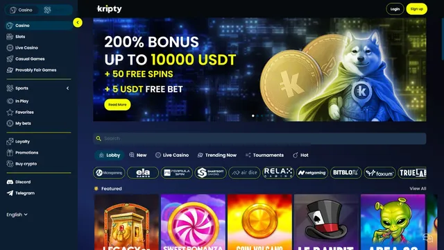 kripty casino website screen