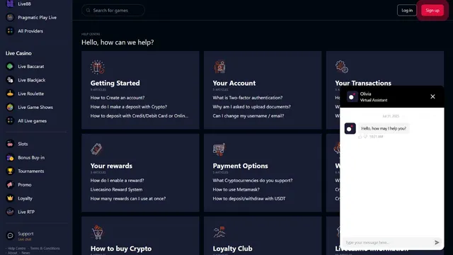 live casino support