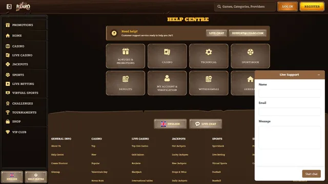 lizaro casino support