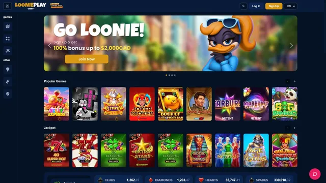 loonieplay casino website screen