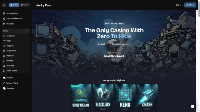 luckycoin casino website screen
