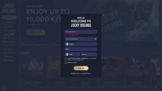 luckydreams casino registration