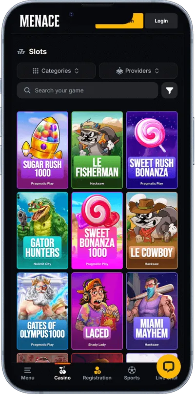 menace Casino phone screen slots