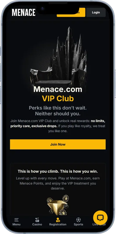 menace Casino phone screen vip