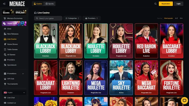 menace casino live games