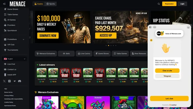 menace casino support