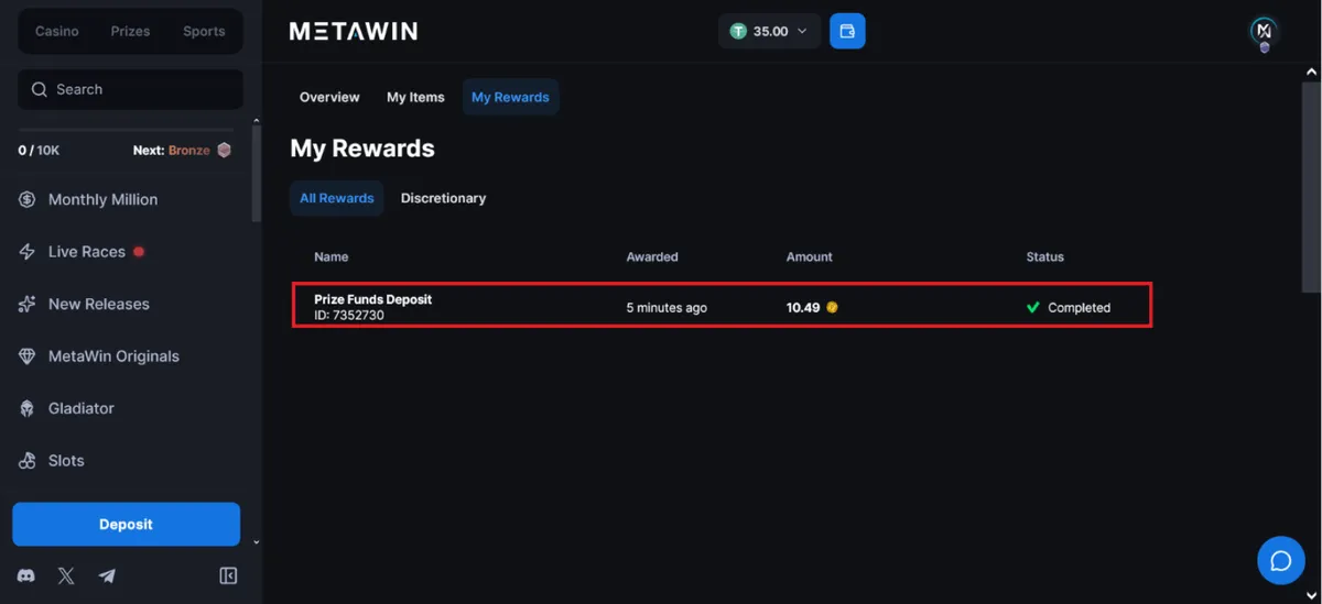 metawin casino deposit bonus icon